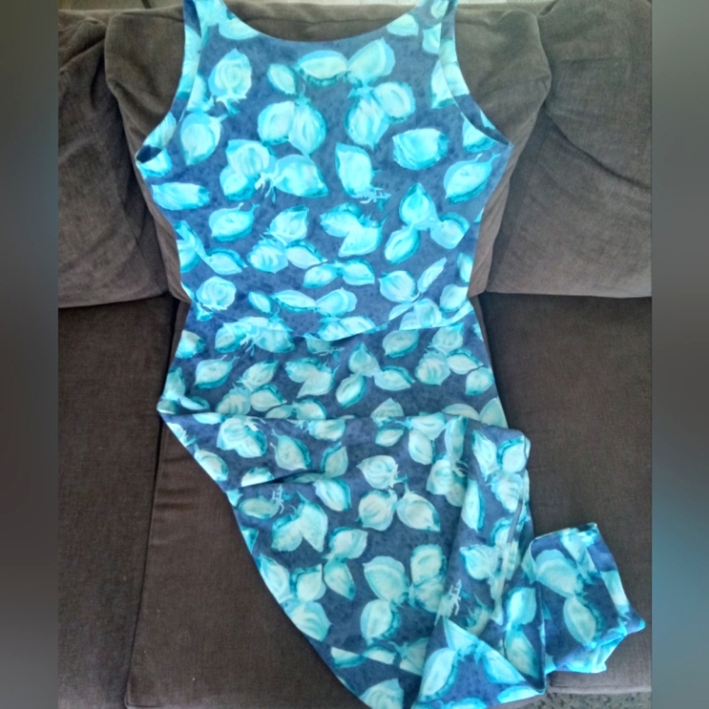 Blue Turquoise Leaf Sleeveless Maxi Dress 14/16